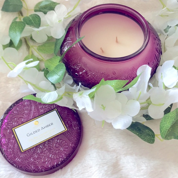 Huntington home gilded amber scented large glass detailed candle - Picture 2 of 3